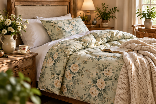 Sage Garden Rose Botanical Four-Piece Bedding Set