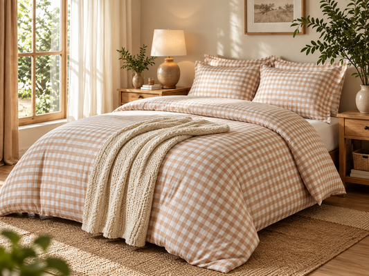 Warm Sand Gingham Four-Piece Bedding Set