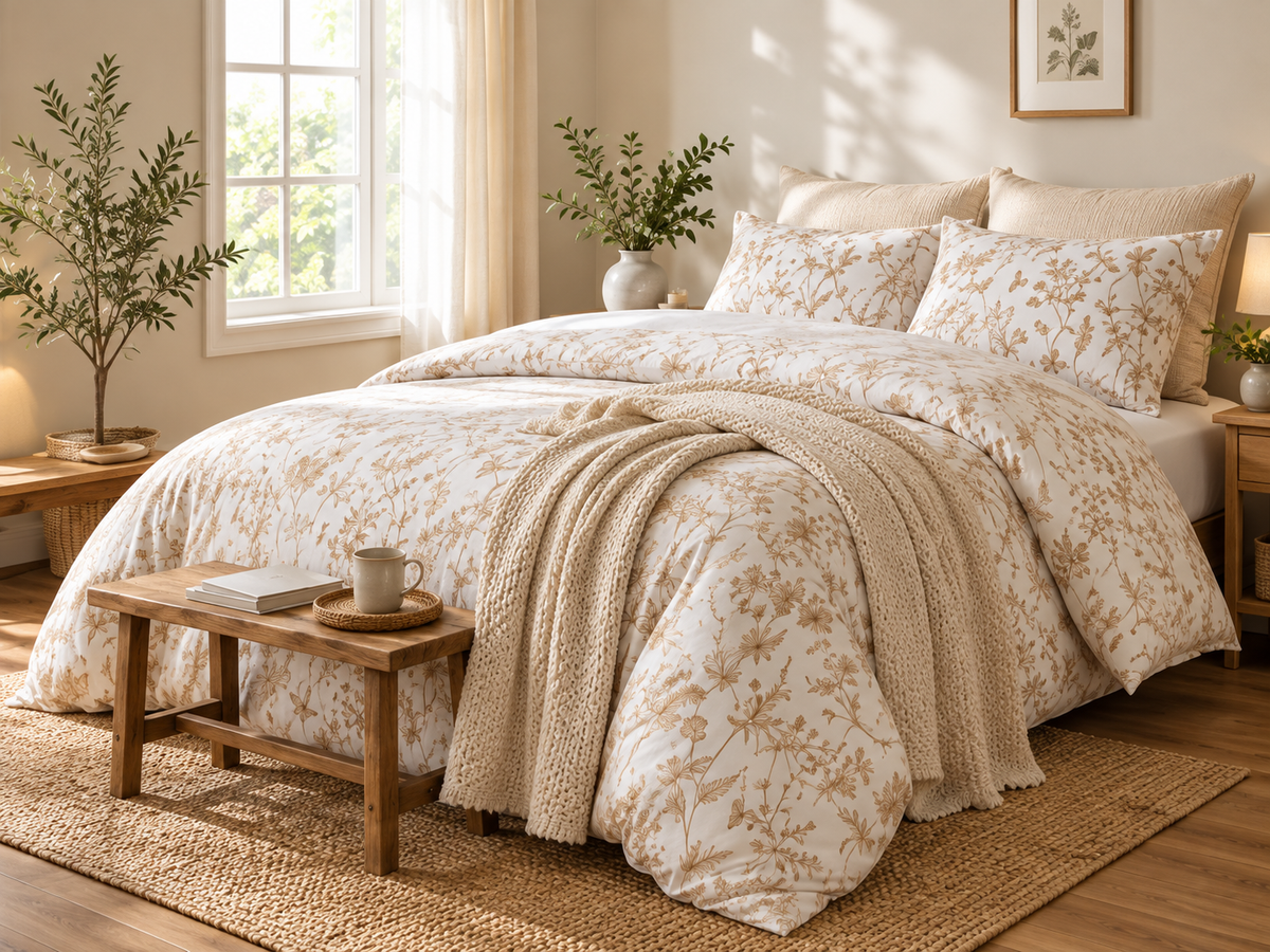 Sepia Meadow Botanical Four-Piece Bedding Set