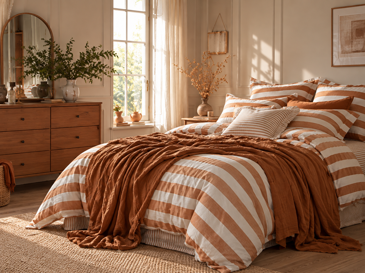 Terracotta Horizon Stripe Four-Piece Bedding Set