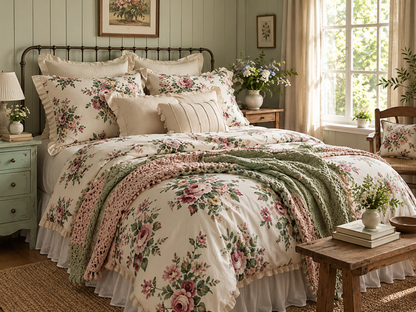 English Rose Cottage Floral Four-Piece Bedding Set