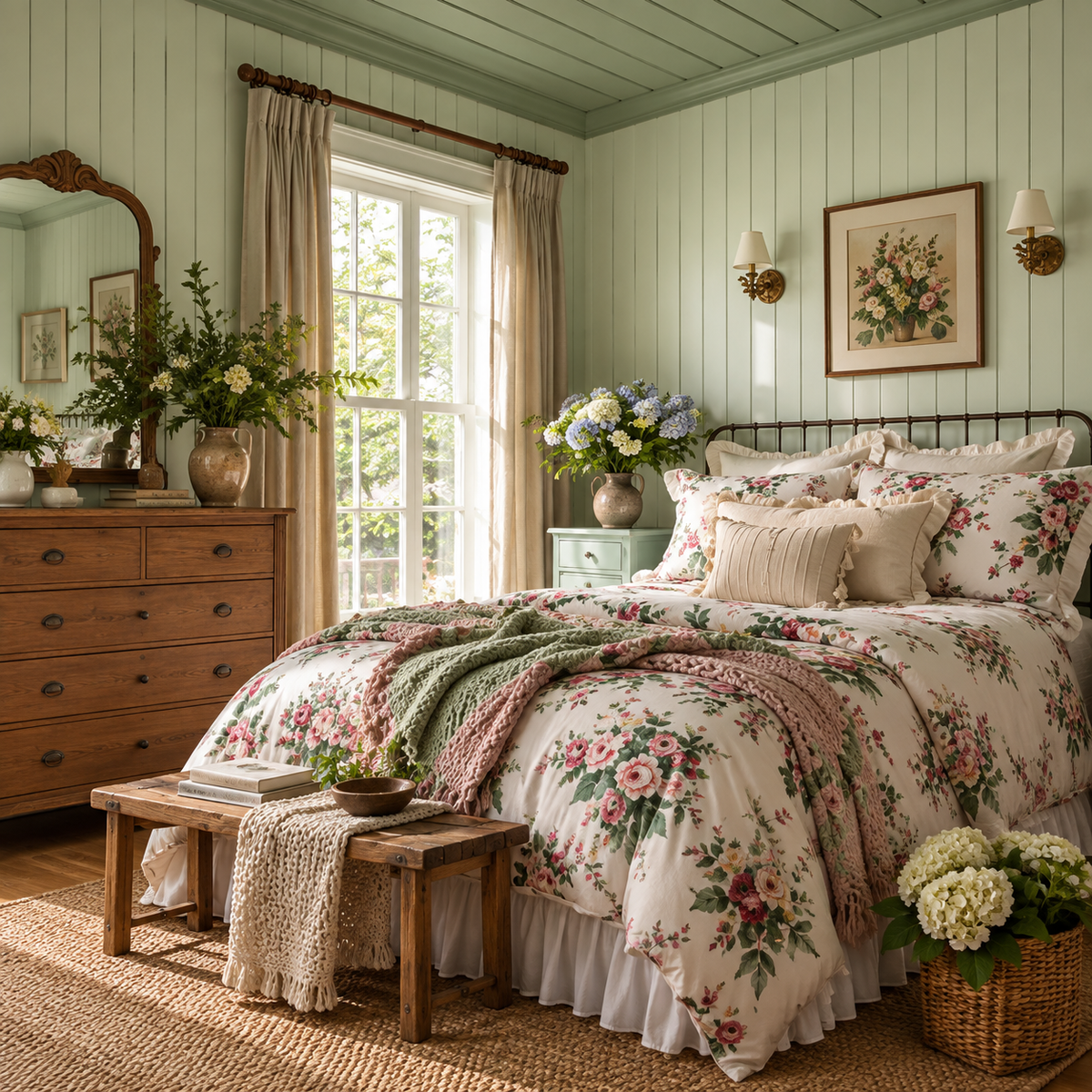 English Rose Cottage Floral Four-Piece Bedding Set