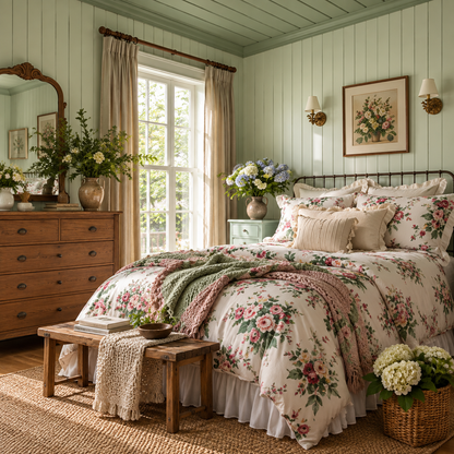 English Rose Cottage Floral Four-Piece Bedding Set
