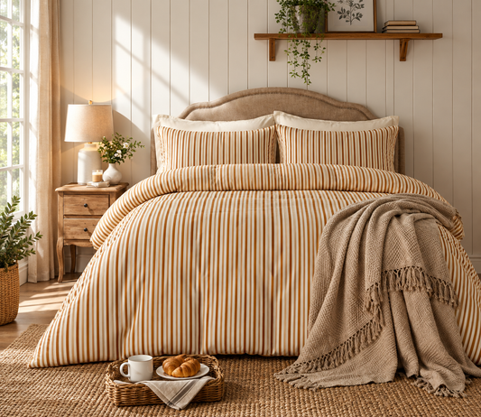 Harvest Ochre Pinstripe Four-Piece Bedding Set