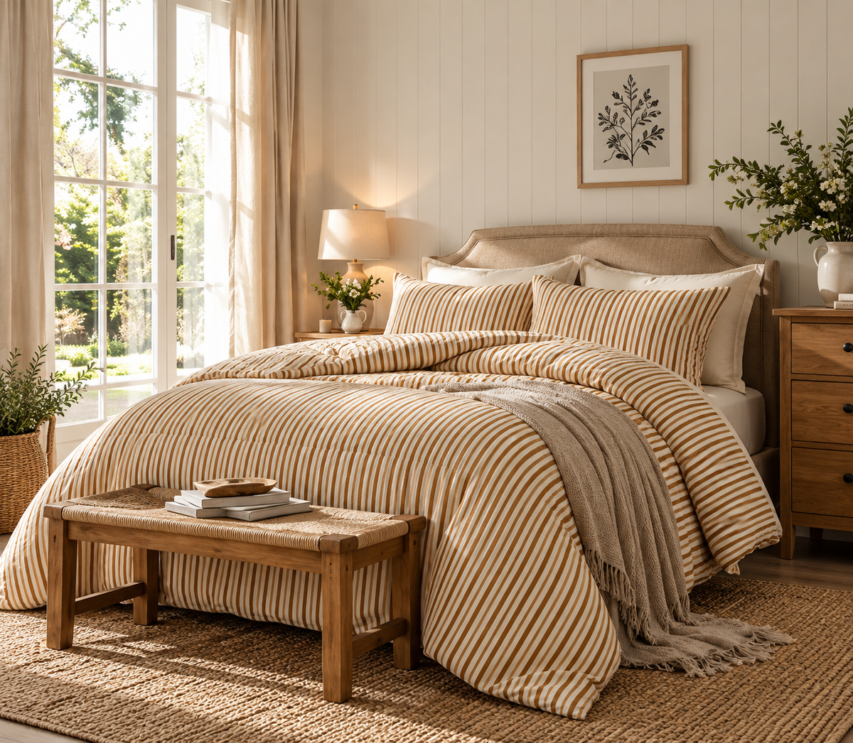 Harvest Ochre Pinstripe Four-Piece Bedding Set