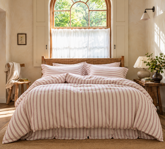 Vintage Red Ticking Stripe Four-Piece Bedding Set