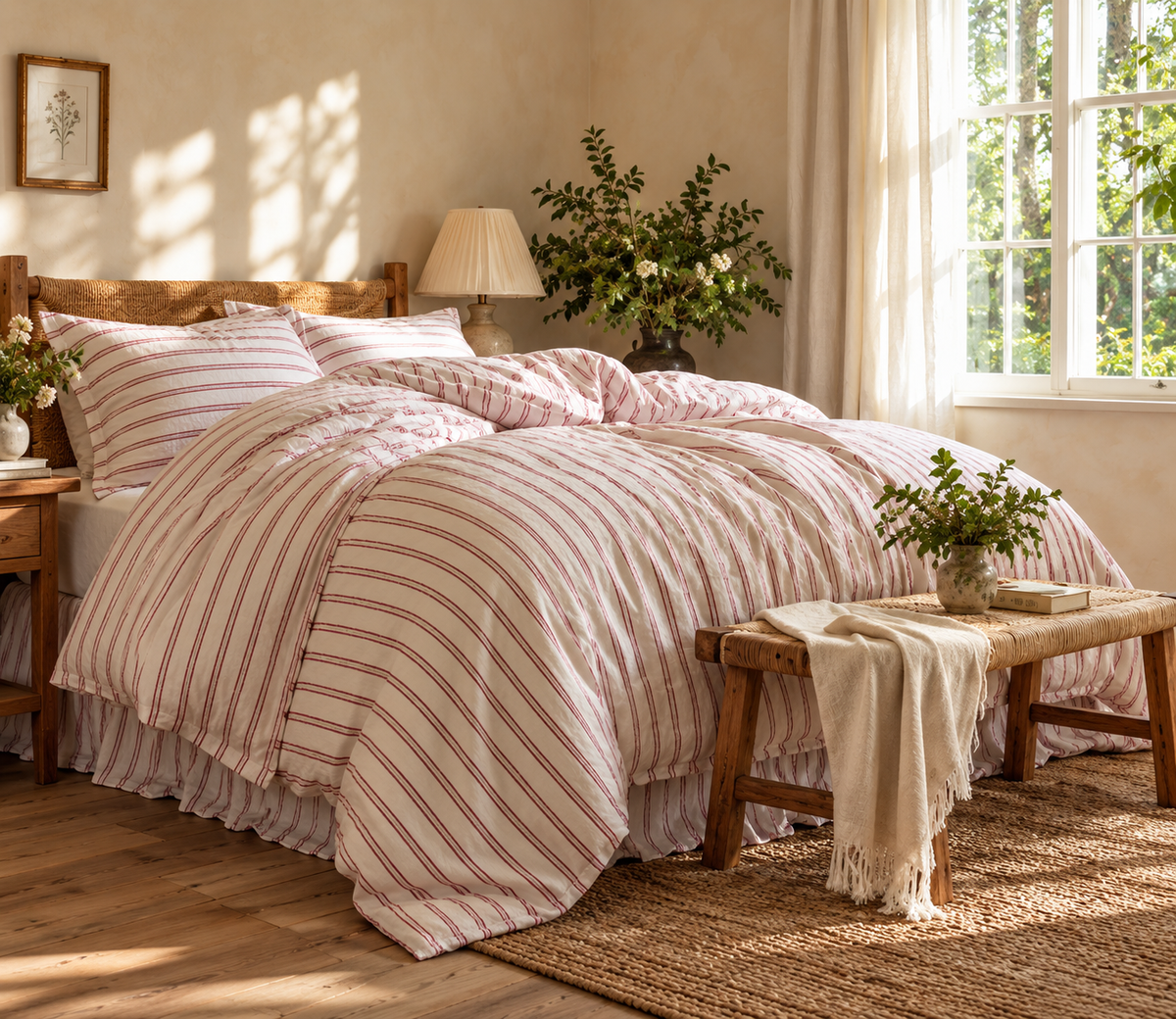 Vintage Red Ticking Stripe Four-Piece Bedding Set