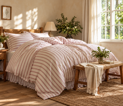 Vintage Red Ticking Stripe Four-Piece Bedding Set